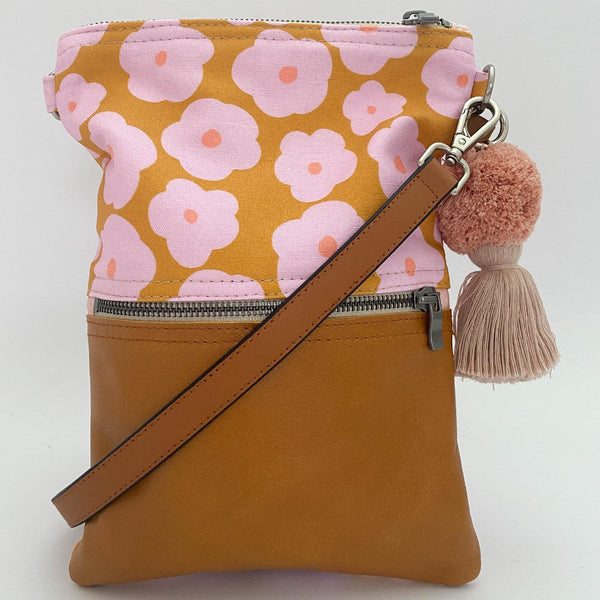 Pink Flower Mustard Small Hip Bag