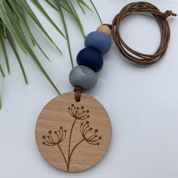 Handmade Clay Dandelion Pendant Necklace - Powder Blue/Navy Blue/Silver