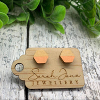 Handpainted Wooden Hexagon Earrings - Peach