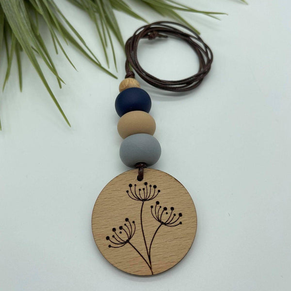 Handmade Clay Dandelion Pendant Necklace - Navy/Stone/Grey