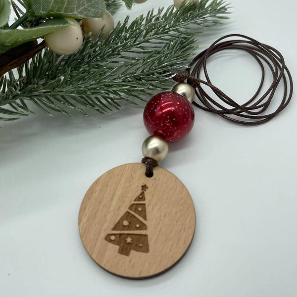 Handmade Christmas Pendant Bead Necklace - Red