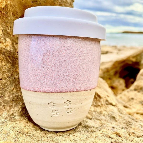 Ceramic Coffee Keep Cup – Queenscliff Pink Paws | Hand Made in Victoria