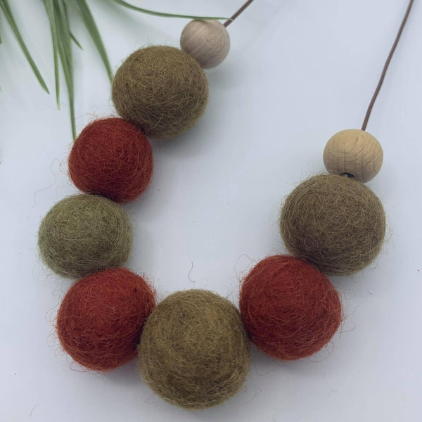 Handmade Felt Bead Necklace - Copper