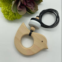 Handmade Silicone/Wood Combo Bird Necklace - Black/White/Grey
