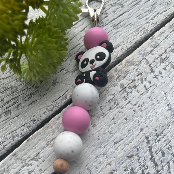 Handmade Silicone Bead Keyring/Keychain - Panda