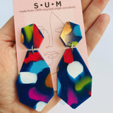 Made from 100% recycled single-use plastic- 'Gem Drop' Dangles, Blue Multi