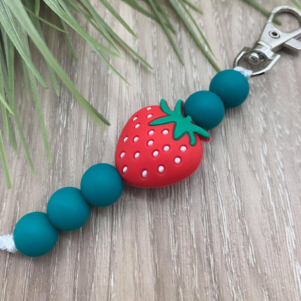 Handmade Silicone Bead Bag Tag/Keyring - Strawberry