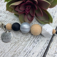 Handmade Silicone Bead Teacher Keyring/Keychain - Black Granite