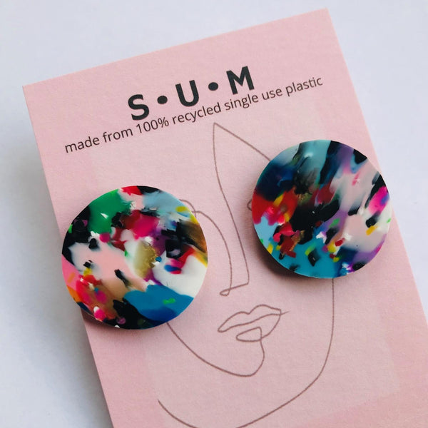 Made from 100% recycled single-use plastic- 'Colour-Bomb' Studs