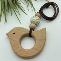 Handmade Silicone/Wood Combo Bird Necklace - Floral
