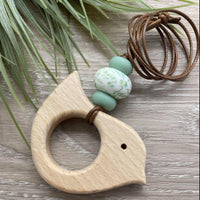 Handmade Wood/Silicone Combo Bird Pendant Necklace - Floral