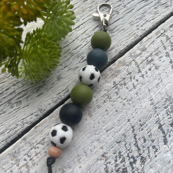 Handmade Silicone Bead Bag Tag/Keyring - Soccer