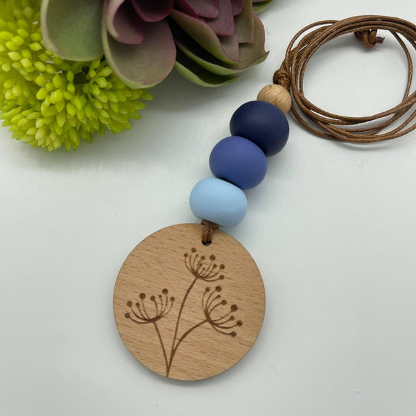 Handmade Clay Dandelion Pendant Necklace - Navy/Denim/Pastel Blue