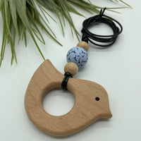 Handmade Silicone/Wood Combo Bird Necklace - Blue Marble